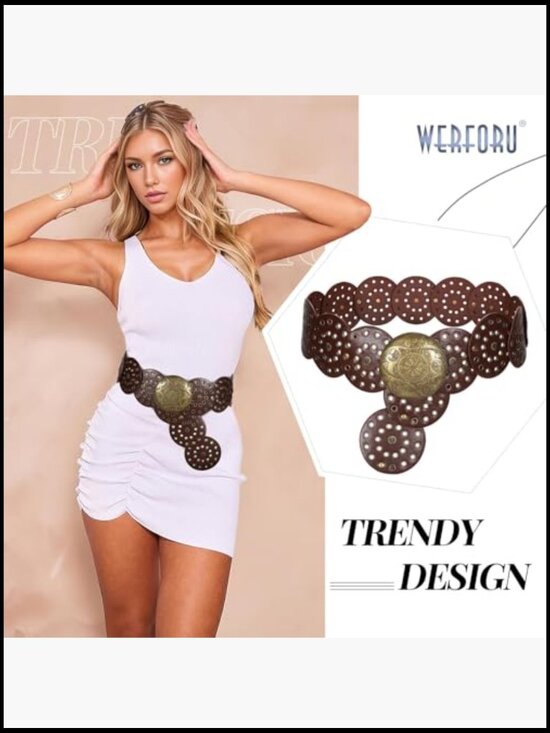 Vintage PU Leather Western Disc Buckle Waist Belt Boho main image 7